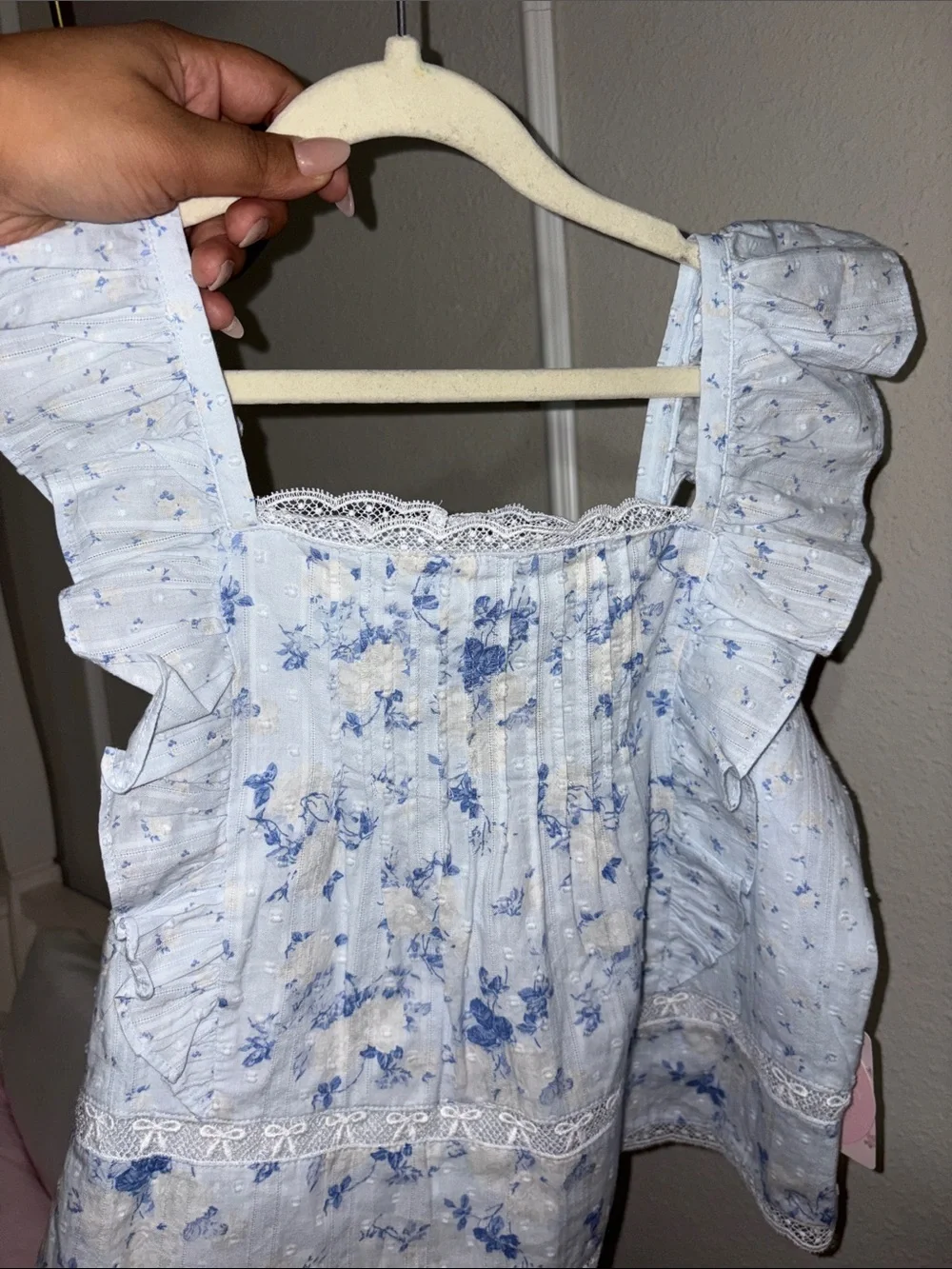LoveShackFancy Light Blue Floral Ruffle Blouse for Girls